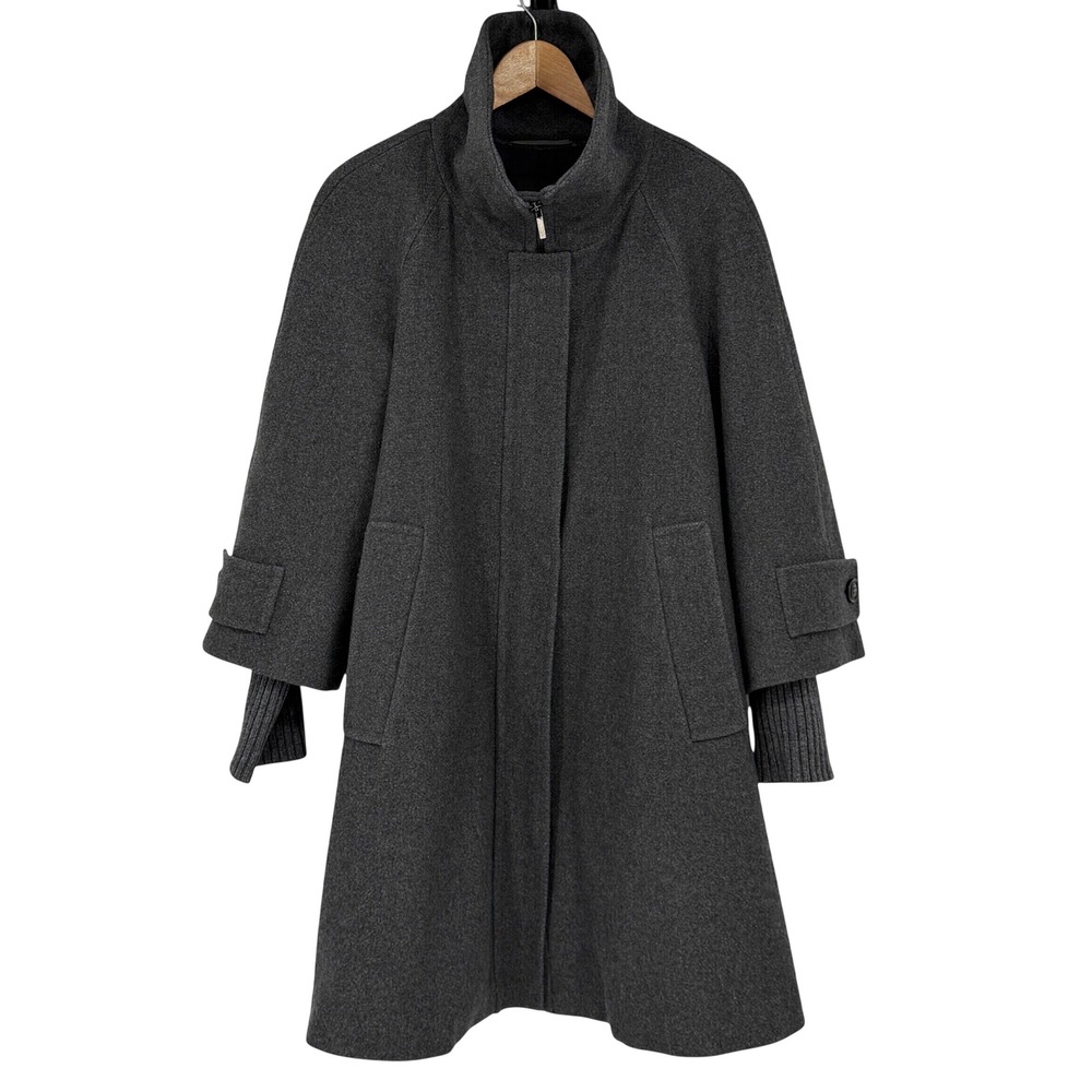 Weekend Max Mara Gray Wool Blend Cape Sleeve Funnel Neck Coat Italy 38